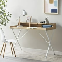 510 Design Modern Writing Desk with 3 Built-in Cubbies Storage and Metal Leg in Natural White