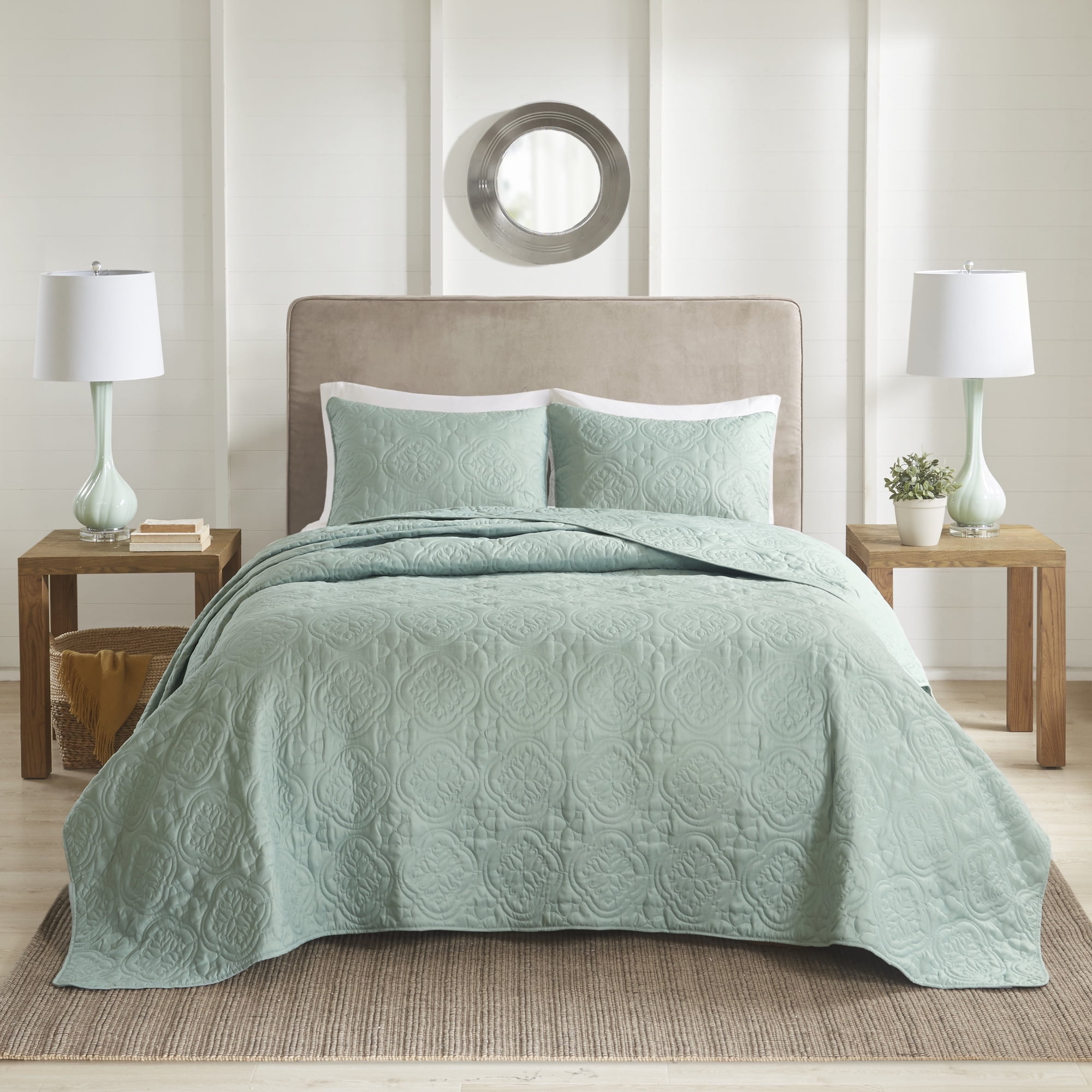 Seafoam King Reversible Microfiber Bedspread Set