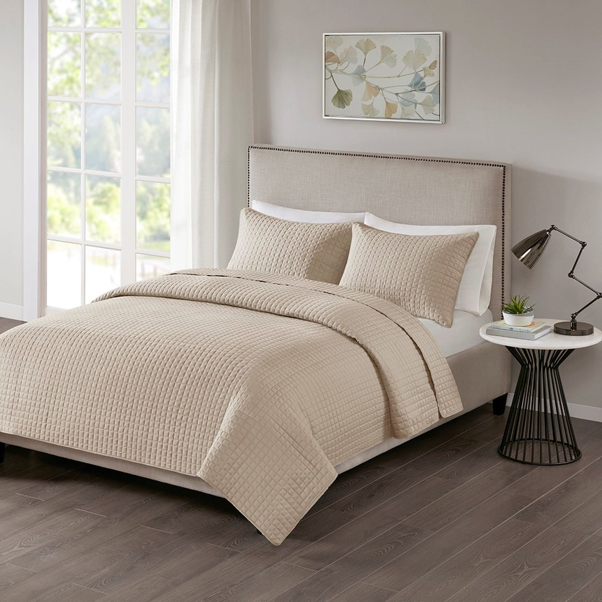 Khaki Full Microfiber Reversible Quilt Set