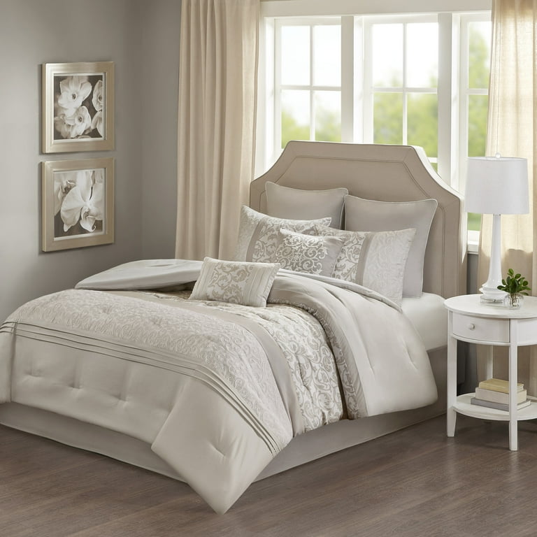 510 Design Queen Ramsey Embroidered 8 Piece Comforter Set Neutral