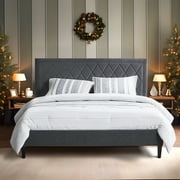 510 Design Quilted Upholstered Platform Queen Size Bed Frame Bedroom with Headboard Wooden Charcoal