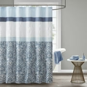 510 Design Shower Curtain, Embroidered Bathroom Curtain with 12 Button Holes, Blue/White, 72” x 72"