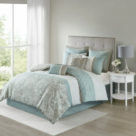 510 Design Stacie Damask 8 Piece Bedding Comforter Set | Blue