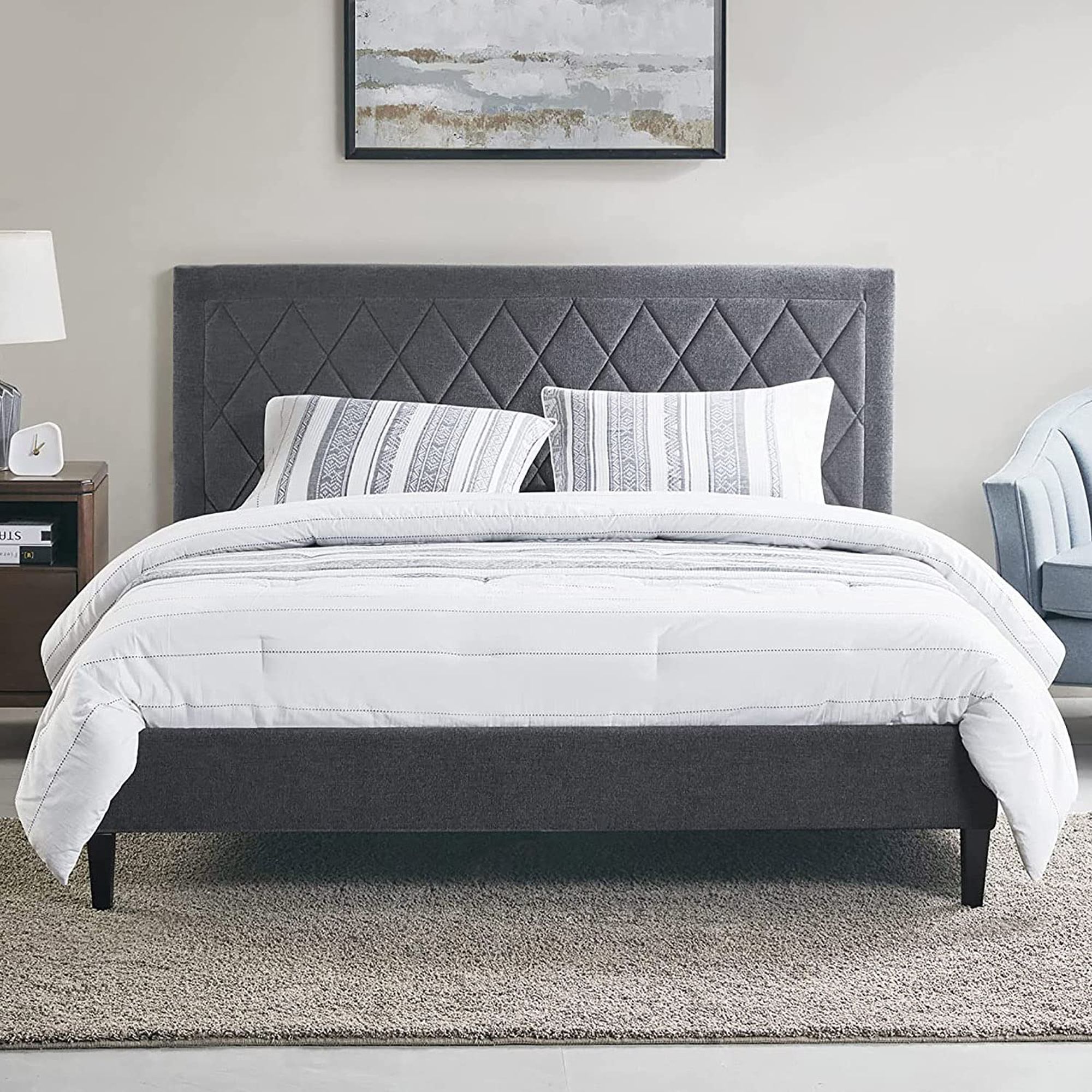 Baxton Studio Lisette Modern and Contemporary Charcoal Grey Fabric Upholstered Queen Size Bed
