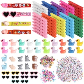 60 Sets Cheer Pins Spirit Clips Set, DIY Cheer Clips for Backpack, Includes 60 Colorful Wooden Clips, 400 Letter Beads, Cake & Candy Slices, Animal Figurines for Craft Projects