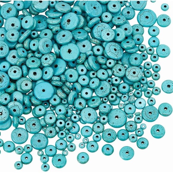 510 Pcs Blue Turquoise Disk Stone Beads 6 Sizes Turquoise Stone Beads Gemstone Spacer Loose Beads for Bracelet Necklace Earrings Jewelry Making Multi-color