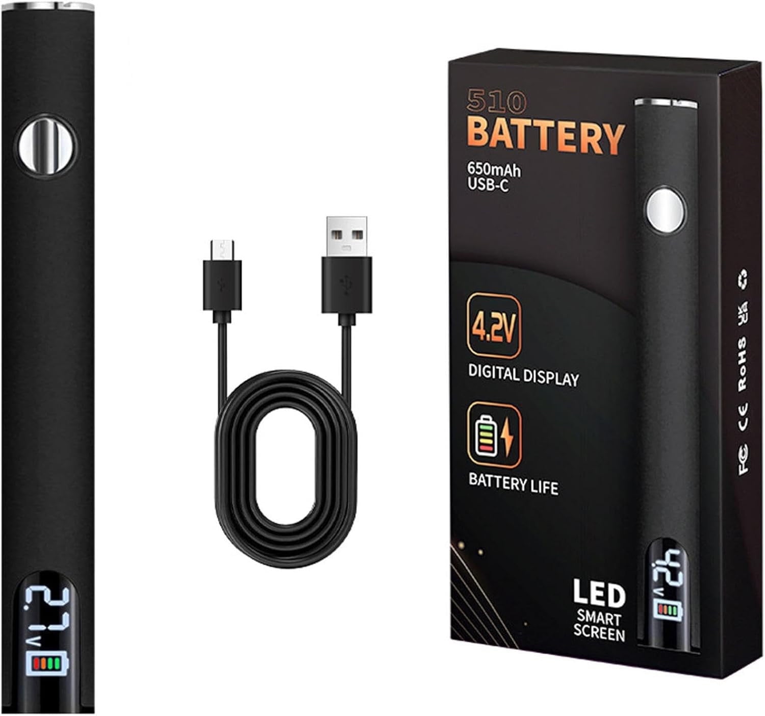 vape pen battery usb-c 510 Threaded Cart Pen, Portable Cordless Soldering Iron Cart Pen, Rechargeable with LED Screen, 650mAh Adjustable Temperature for Farve:Spring Green Category_Vape Kits Fifty Bar 20K Disposable