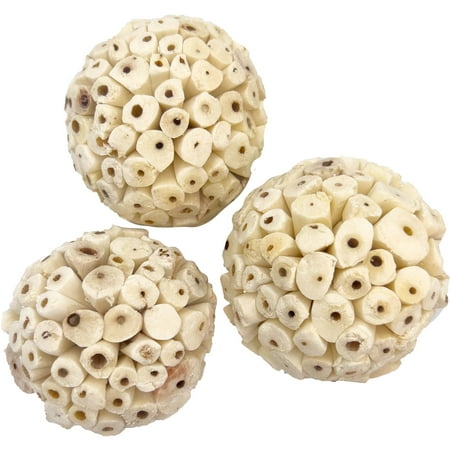 5101 Pk3 Big Sola Bird Balls - Handmade Natural Sola Wood Bird Foot Toys