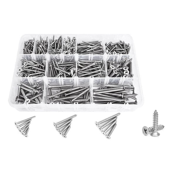 510PCS Wood Screws Assortment Kit - Stainless Steel Self Tapping Screw Set, Crosshairs Flat Sheet Metal Screws