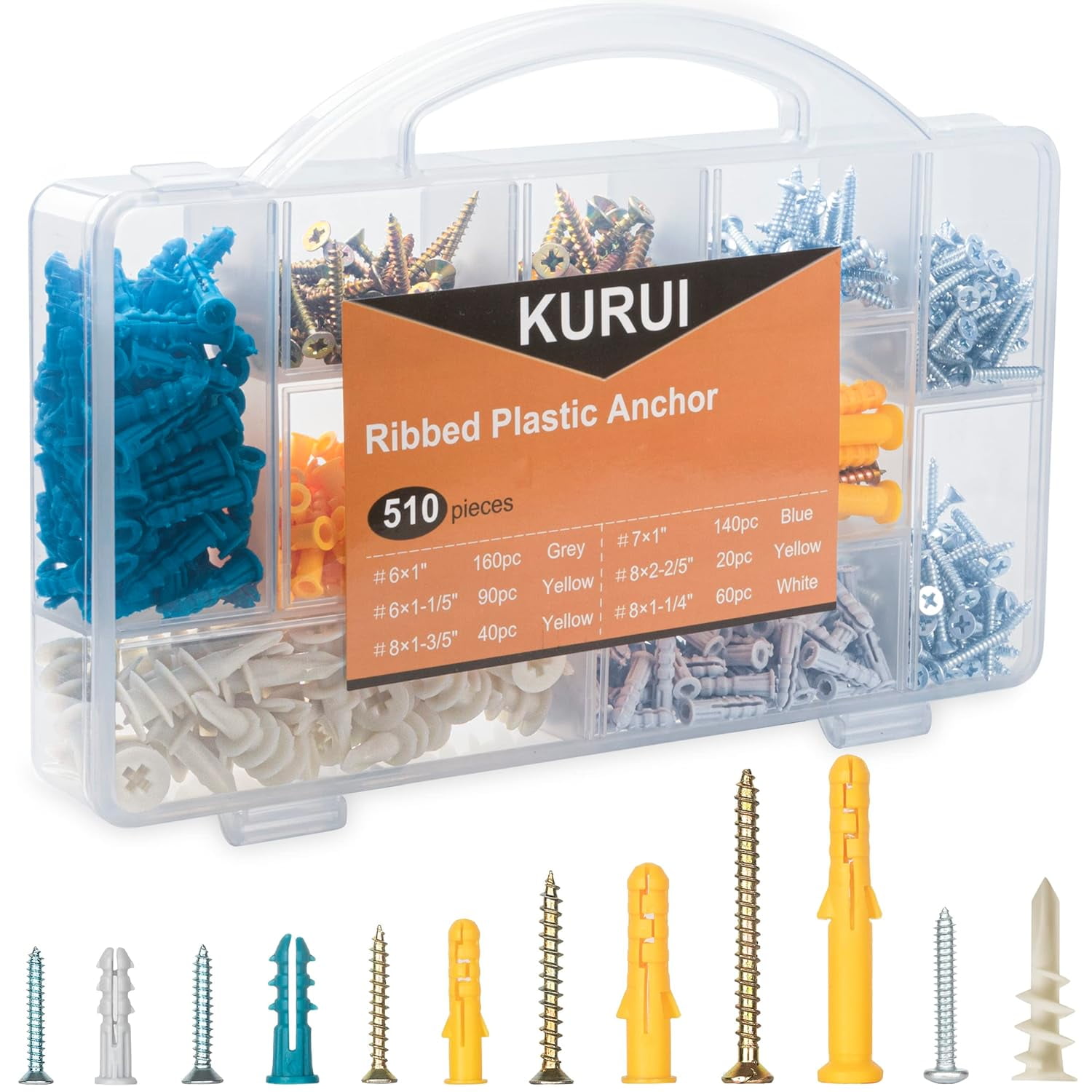 510Pcs Wall Hanging Kit with Anchors and Screws, Picture Hanging Kit for Wall Decor Art, Frame, Canvas, Dry Wall Anchors Assortment Kit for Sheetrock Concrete Brick, 6 Sizes Picture Hangers