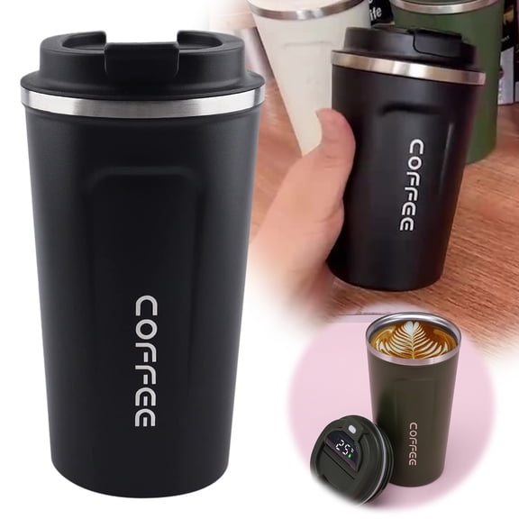 510ml Stainless Steel Vacuum Thermal Mug, Black Travel Car Coffee Cup with Leakproof Lid