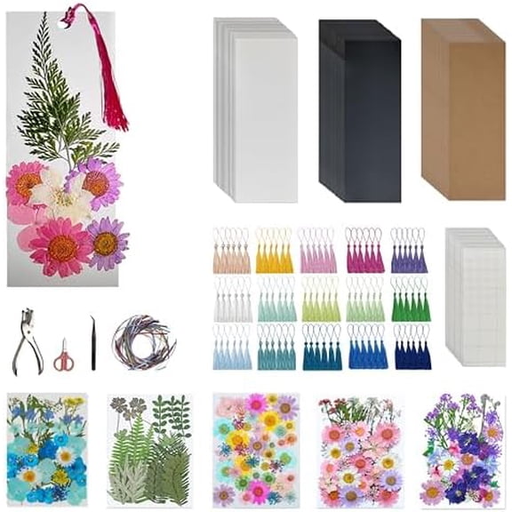 511 pcs DIY Dried Pressed Flowers Bookmark Making Kit, DIY Paper Book Mark Bulk Craft Supplies for Book Lovers,Reading Women, Classroom& Ideal Gifts for Teachers Students Friends$$Office