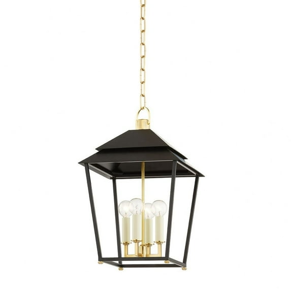 5119-AGB/SBK-Hudson Valley Lighting-Natick - 4 Light Pendant-19.25 Inches Tall and 12.5 Inches Wide-Aged Brass/Soft Black Finish -Traditional