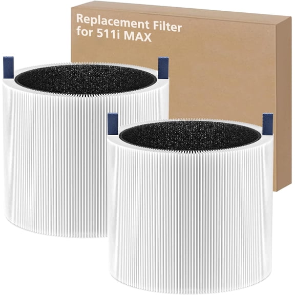 511i MAX Replacement Filter Compatible with BLUEAIR Blue Pure 511i Max Air Purifi-er, 3-IN-1 H13 True HEPA Filter and Activated Carbon Filtration System, White(2 Pack)