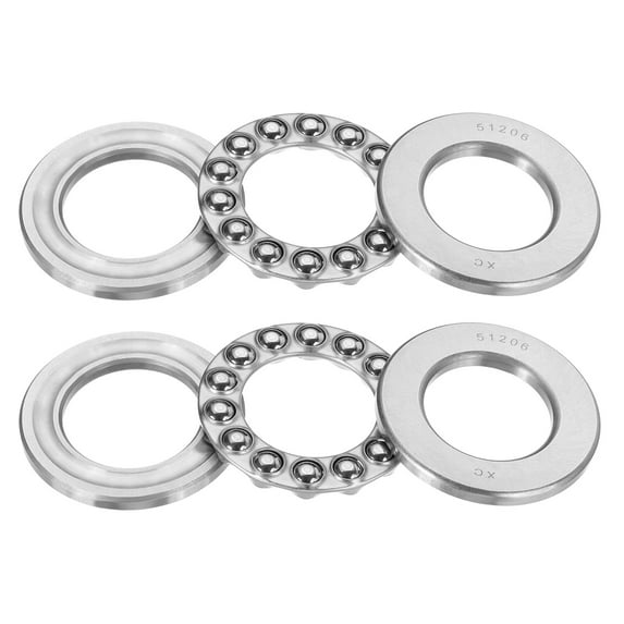 51206 Thrust Ball Bearings 30x52x16mm, 2 Pcs Single Row Roller for System Silver