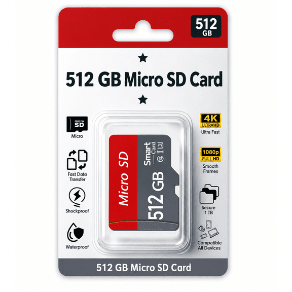 512GB Micro SD Card, High Speed Memory Card with Adapter, MicroSDXC Storage Card for Smartphones, Tablets, Cameras, Gaming Devices and Other Compatible Devices