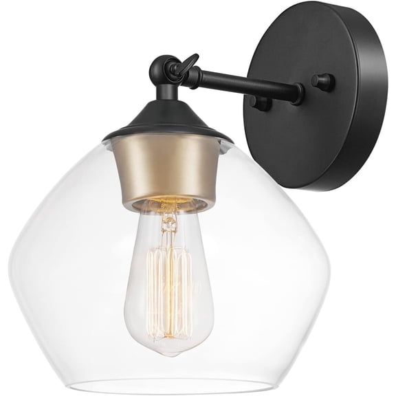 51367 1-Light Wall Sconce, Matte Black, Gold Accent Socket, Clear Glass Shade, Wall-Lamp Dimmable, Lights for Bedroom, Kitchen Sconces Lighting, Home Decor, Bulb Not Included