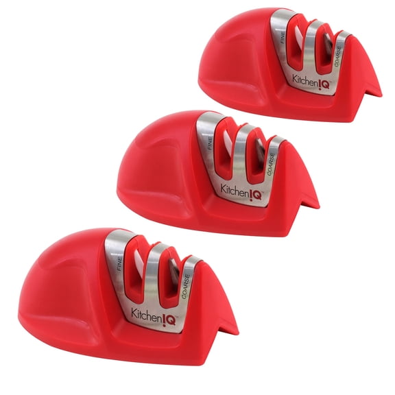 51421 | Edge Grip 2-Stage Knife Sharpener | Red 3 Pack | Coarse & Fine Sharpener | Compact for Easy Storage | Stable Non-Slip Base | Soft Grip Rubber Handle | Straight & Serrated K