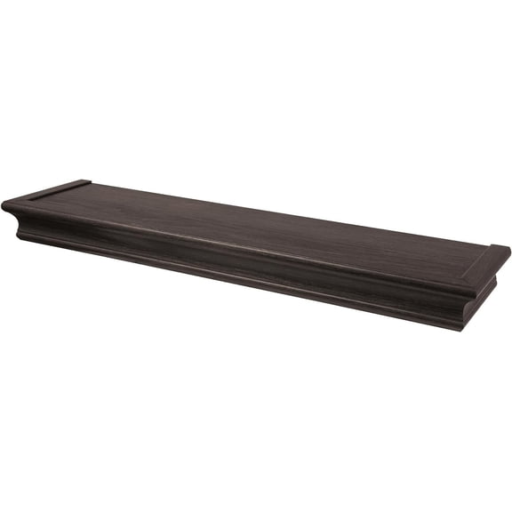 515662 Decorative 24" Floating Shelf Holds up to 20lbs, Easy Tool-Free Dry Wall Installation, Beveled, eCommerce Packaging, Espresso