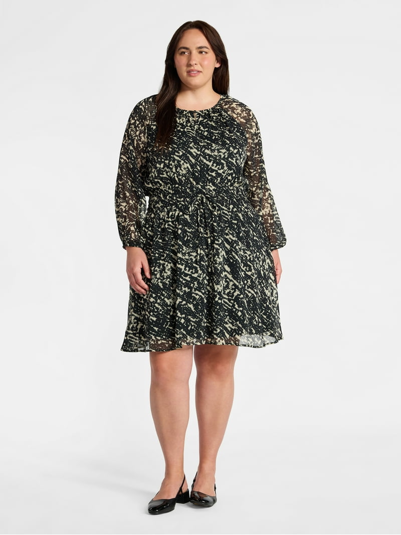 Terra & Sky Women's Plus Chiffon Cinched Mini Dress with Blouson Sleeves,  Sizes 0X-5X