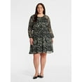 thumbnail image 1 of Terra & Sky Women's Plus Chiffon Cinched Mini Dress with Blouson Sleeves, Sizes 0X-5X, 1 of 4