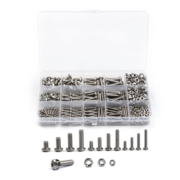 515PCS M3/M4/M5 Head Hex Socket Round Cylinder Screw Bolt Nut 304 Stainless Steel Fastener Hardware Assortment Kit
