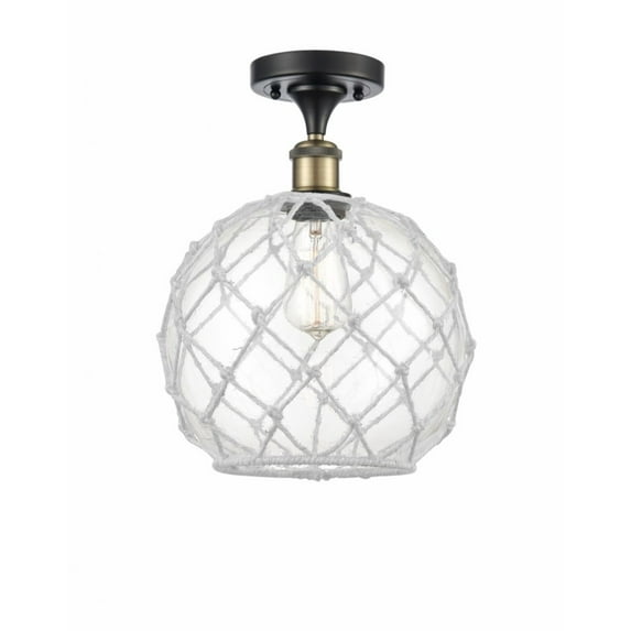 516-1C-BAB-G122-10RW-Innovations Lighting-Large Farmhouse Rope-1 Light Semi-Flush Mount in Industrial Style-10 Inches Wide by 15 Inches High Black