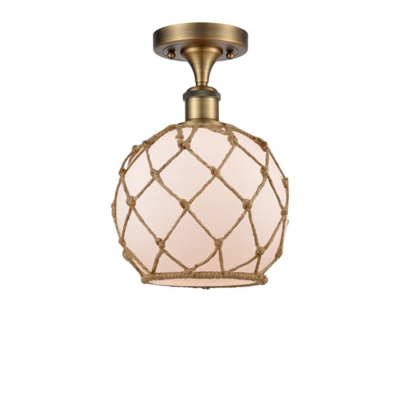 516-1C-BB-G121-8RB-LED-Innovations Lighting-Farmhouse Rope-3.5W 1 LED Semi-Flush Mount in Industrial Style-8 Inches Wide by 13 Inches High   Brushed