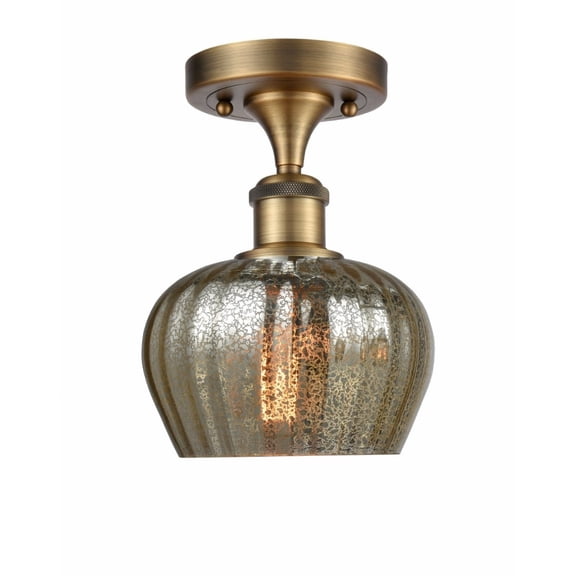 516-1C-BB-G96-LED-Innovations Lighting-Fenton-3.5W 1 LED Semi-Flush Mount in Art Nouveau Style-6.5 Inches Wide by 10 Inches High Brushed Brass