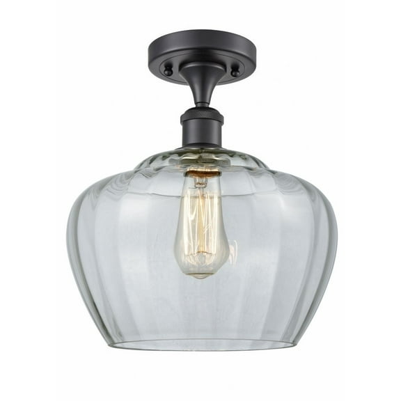 516-1C-BK-G92-L-LED-Innovations Lighting-Fenton - 3.5W 1 LED Semi-Flush Mount In Industrial Style-13 Inches Tall and 11 Inches Wide Matte Black Clear