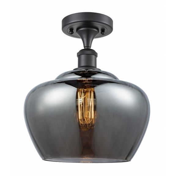 516-1C-BK-G93-L-LED-Innovations Lighting-Fenton - 3.5W 1 LED Semi-Flush Mount In Industrial Style-13 Inches Tall and 11 Inches Wide Matte Black Plated