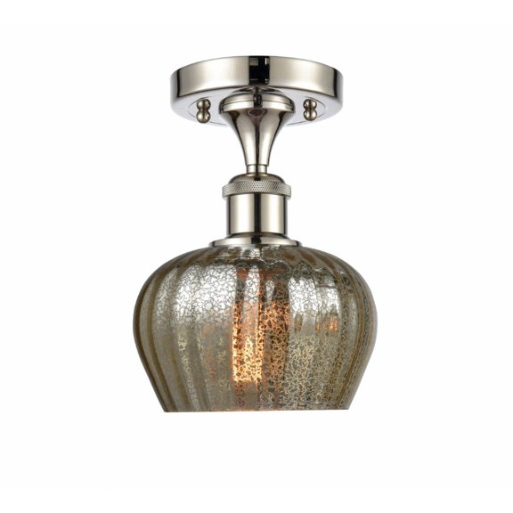 516-1C-PN-G96-LED-Innovations Lighting-Fenton-3.5W 1 LED Semi-Flush Mount in Art Nouveau Style-6.5 Inches Wide by 10 Inches High Polished Nickel