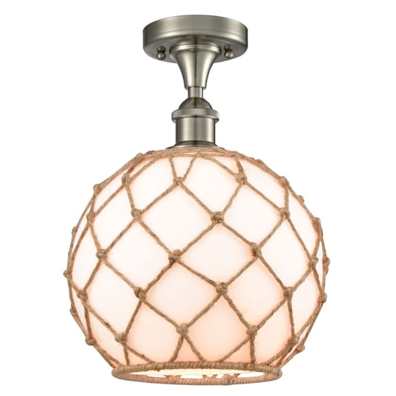 516-1C-SN-G121-10RB-LED-Innovations Lighting-Large Farmhouse Rope-3.5W 1 LED Semi-Flush Mount in Industrial Style-10 Inches Wide by 15 Inches High