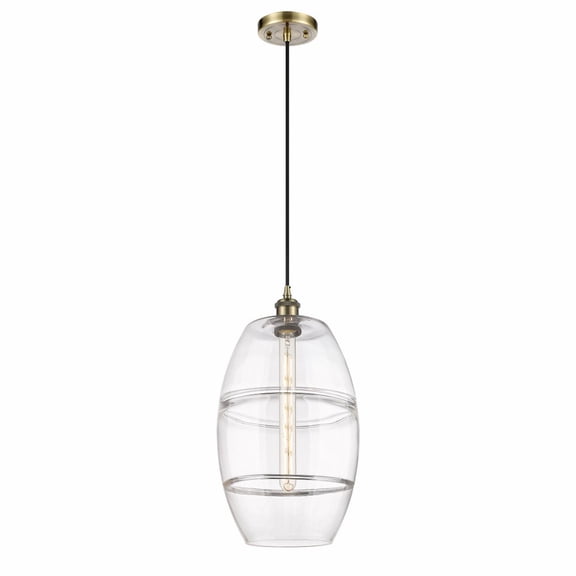 516-1P-AB-G557-10CL Innovations Lighting Vaz - 1 Light Cord Hung Mini Pendant In Industrial Style-18.5 Inches Tall and 10 Inches Wide-Antique Brass