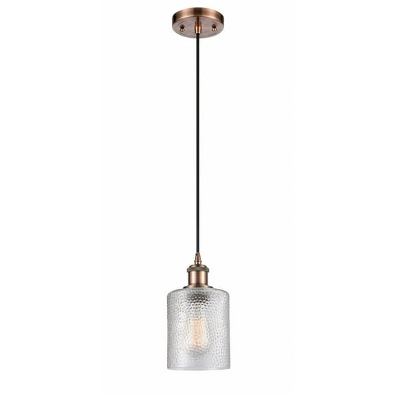 516-1P-AC-G112-Innovations Lighting-Cobbleskill - 1 Light Cord Hung Mini Pendant In Industrial Style-8 Inches Tall and 5 Inches Wide-Antique Copper
