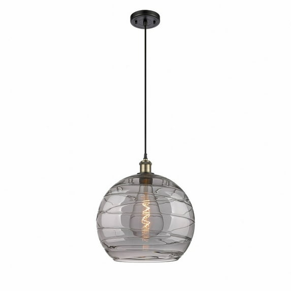 516-1P-BAB-G1213-14SM-Innovations Lighting-Athens Deco Swirl - 1 Light Pendant In Industrial Style-16.88 Inches Tall and 13.75 Inches Wide-Black