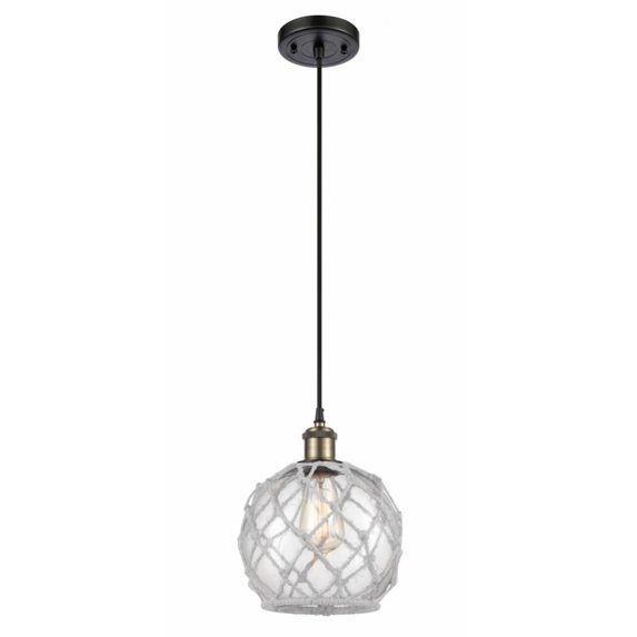 516-1P-BAB-G122-8RW-LED-Innovations Lighting-Farmhouse Rope-3.5W 1 LED Mini Pendant in Industrial Style-8 Inches Wide by 10 Inches High Black