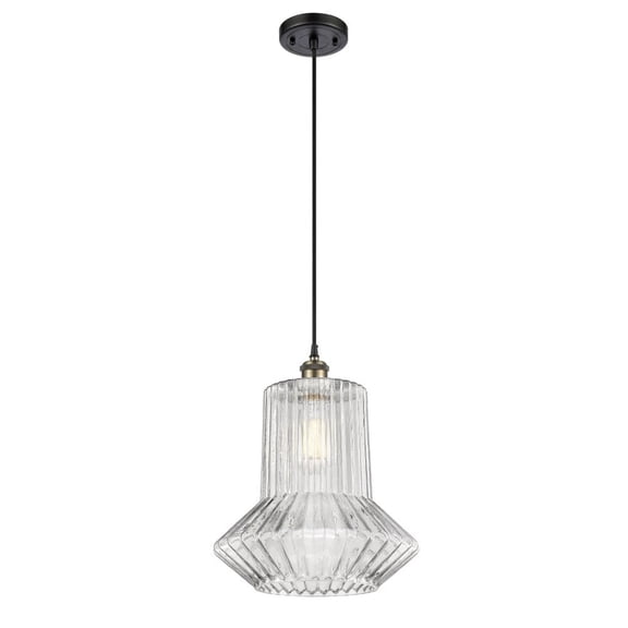 516-1P-BAB-G212-LED-Innovations Lighting-Springwater - 3.5W 1 LED Cord Hung Mini Pendant In Industrial Style-14 Inches Tall and 12 Inches Wide Black