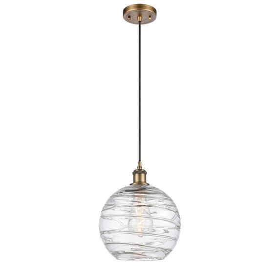 516-1P-BB-G1213-10-LED-Innovations Lighting-Athens Deco Swirl - 3.5W 1 LED Cord Hung Mini Pendant In Industrial Style-13 Inches Tall and 10 Inches