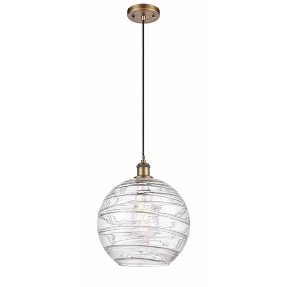 516-1P-BB-G1213-12-LED-Innovations Lighting-Athens Deco Swirl - 3.5W 1 LED Cord Hung Mini Pendant In Industrial Style-15 Inches Tall and 12 Inches
