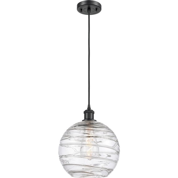516-1P-BK-G1213-10-LED-Innovations Lighting-Large Deco Swirl-1 Light Mini Pendant in Industrial Style-10 Inches Wide by 13 Inches High Matte Black