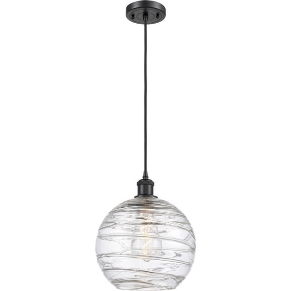 516-1P-BK-G1213-10-LED-Innovations Lighting-Large Deco Swirl-1 Light Mini Pendant in Industrial Style-10 Inches Wide by 13 Inches High Matte Black
