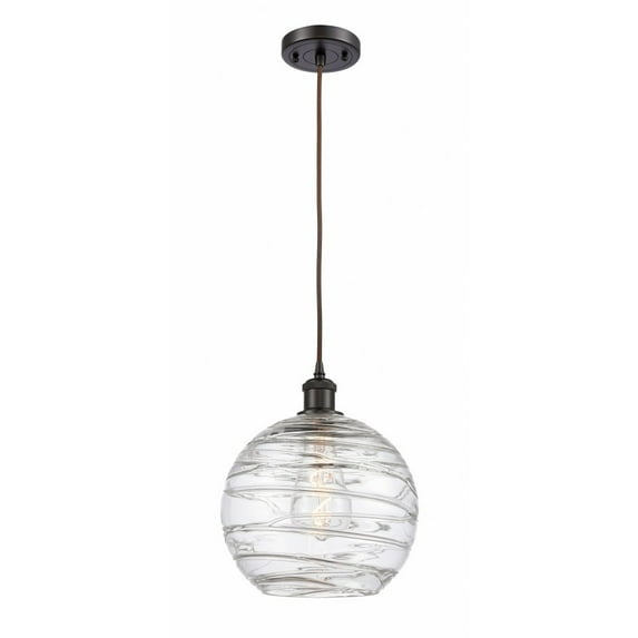 516-1P-OB-G1213-10-LED-Innovations Lighting-Athens Deco Swirl - 3.5W 1 LED Cord Hung Mini Pendant In Industrial Style-13 Inches Tall and 10 Inches