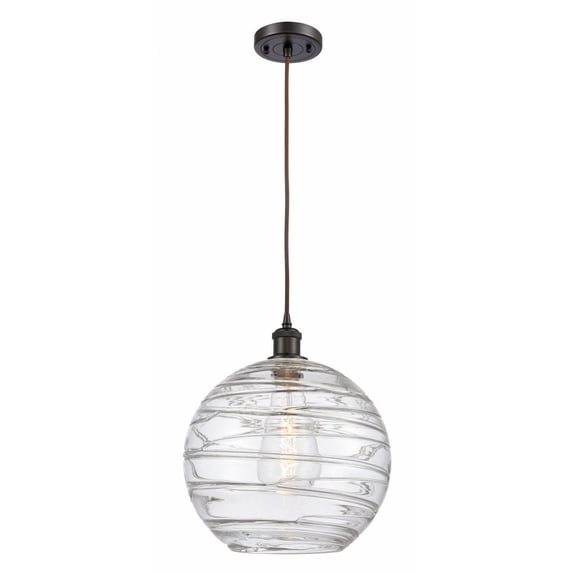 516-1P-OB-G1213-12-LED-Innovations Lighting-Athens Deco Swirl - 3.5W 1 LED Cord Hung Mini Pendant In Industrial Style-15 Inches Tall and 12 Inches
