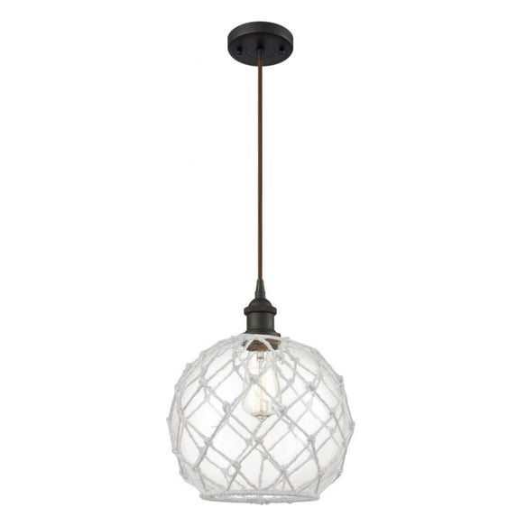 516-1P-OB-G122-10RW-LED-Innovations Lighting-Large Farmhouse Rope-3.5W 1 LED Mini Pendant in Industrial Style-10 Inches Wide by 13 Inches High Oil