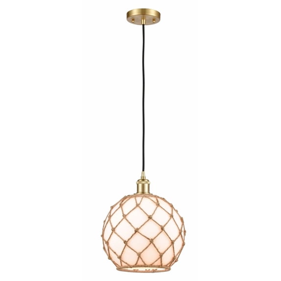 516-1P-SG-G121-10RB-LED-Innovations Lighting-Large Farmhouse Rope-3.5W 1 LED Mini Pendant in Industrial Style-10 Inches Wide by 13 Inches High Satin