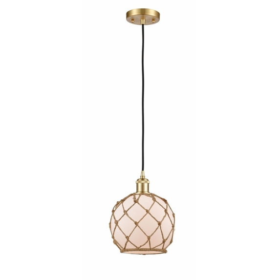 516-1P-SG-G121-8RB-LED-Innovations Lighting-Farmhouse Rope-3.5W 1 LED Mini Pendant in Industrial Style-8 Inches Wide by 10 Inches High Satin Gold