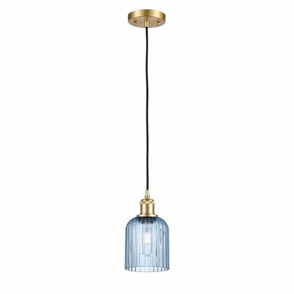 516-1P-SG-G559-5BL Innovations Lighting Bridal Veil - 1 Light Cord Hung Mini Pendant-9 Inch Tall and 5 Inch Wide-Satin Gold Finish-Princess Blue Glass