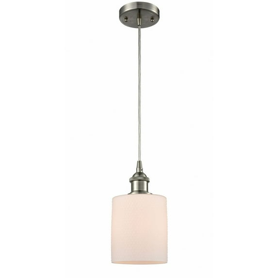 516-1P-SN-G111-LED-Innovations Lighting-Cobbleskill - 3.5W 1 LED Cord Hung Mini Pendant In Industrial Style-8 Inches Tall and 5 Inches Wide Brushed