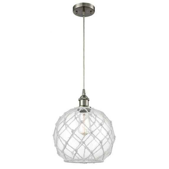 516-1P-SN-G122-10RW-LED-Innovations Lighting-Large Farmhouse Rope-3.5W 1 LED Mini Pendant in Industrial Style-10 Inches Wide by 13 Inches High